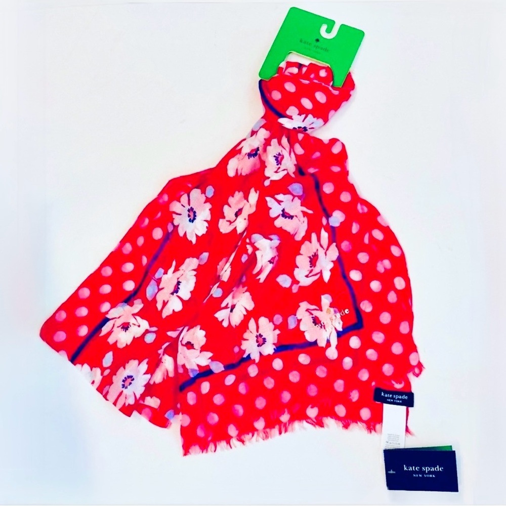 KATE SPADE, Springtime Floral Oblong Scarf in Ponderosa Red, NWT